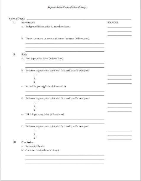 outline for argumentative essay 7th grade